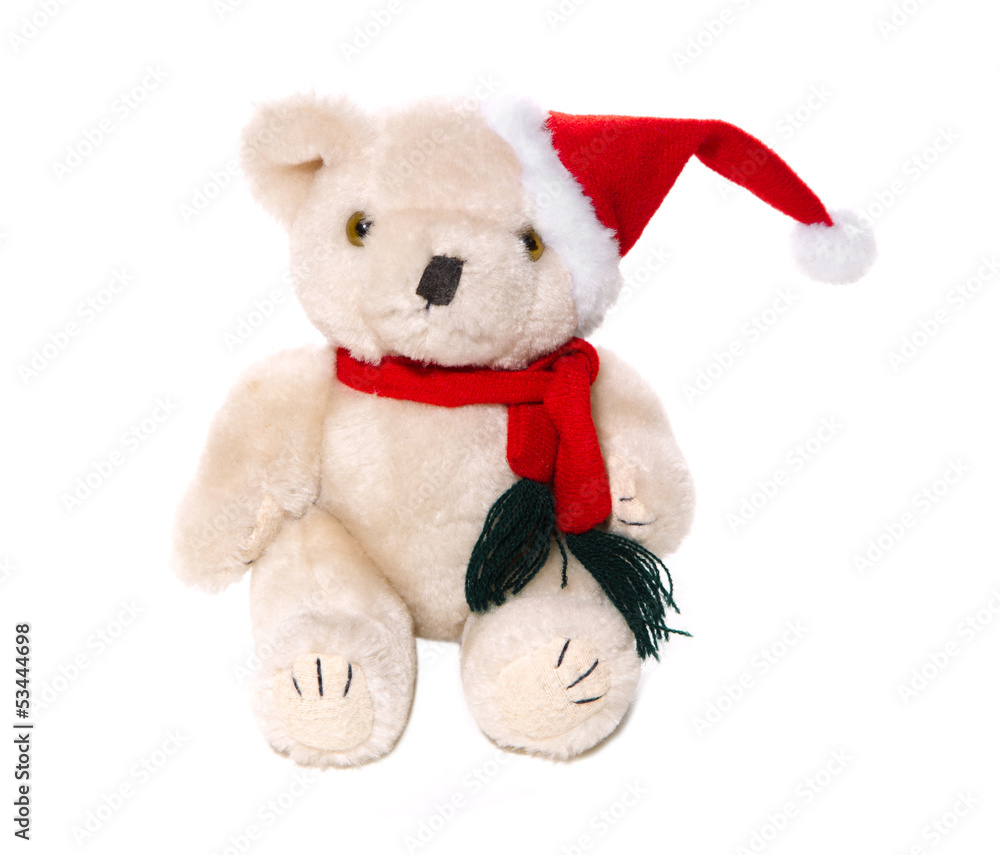 Teddybär als Weihnachtsmann isoliert