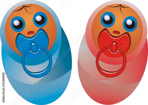 Newborn children - a boy and a girl in diapers