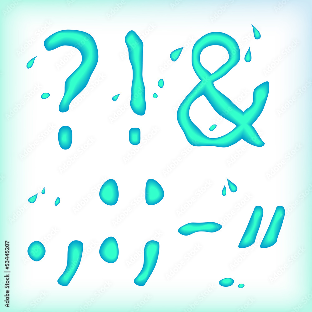 Liquid alphabet. Fluid letters, digits and signs. Liquid alphabet. Fluid letters, digits and signs.