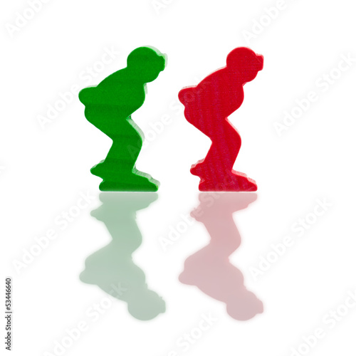 Two colored pawns isolated on a white background