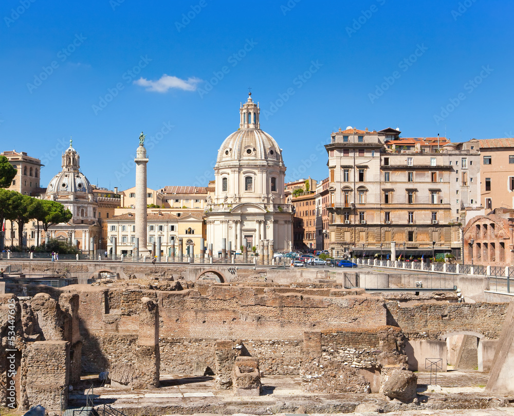Italy.Rome.Trojan column,churches of Santa Maria di Loreto 