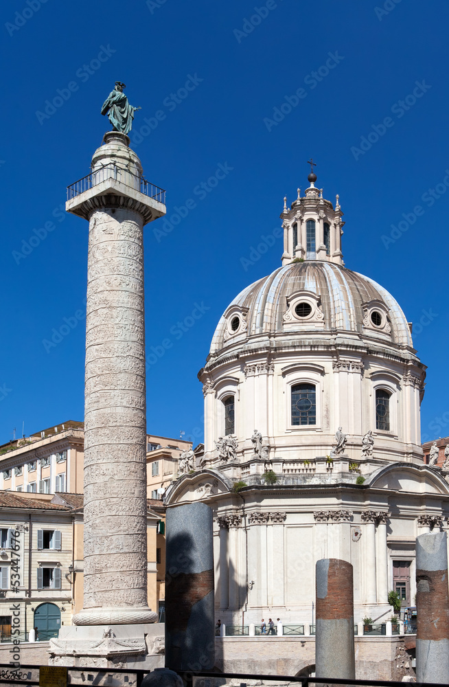 Italy.Rome.Trojan column and churches of Santa Maria di Loreto