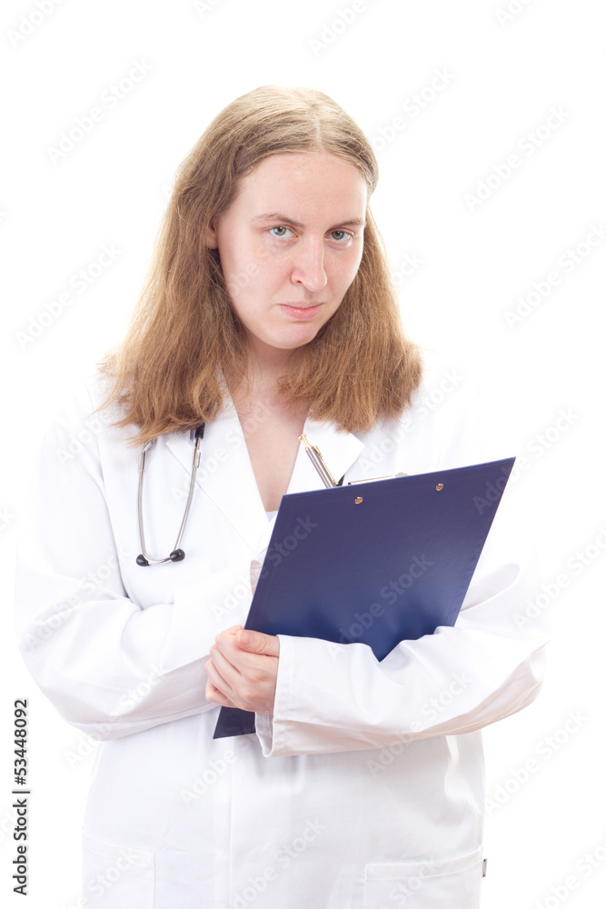 Young female doctor with clipboard waiting for next patient Young female doctor with clipboard waiting for next patient