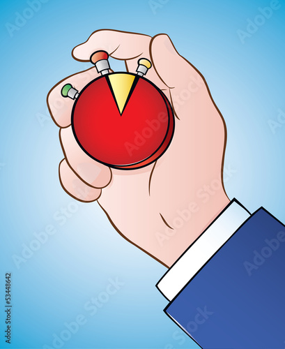 Vector illustration of a hand holding pie chart timer