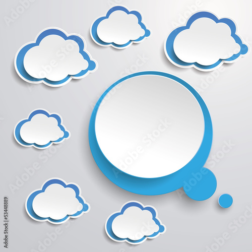 Blue White Thought Bubble With Clouds