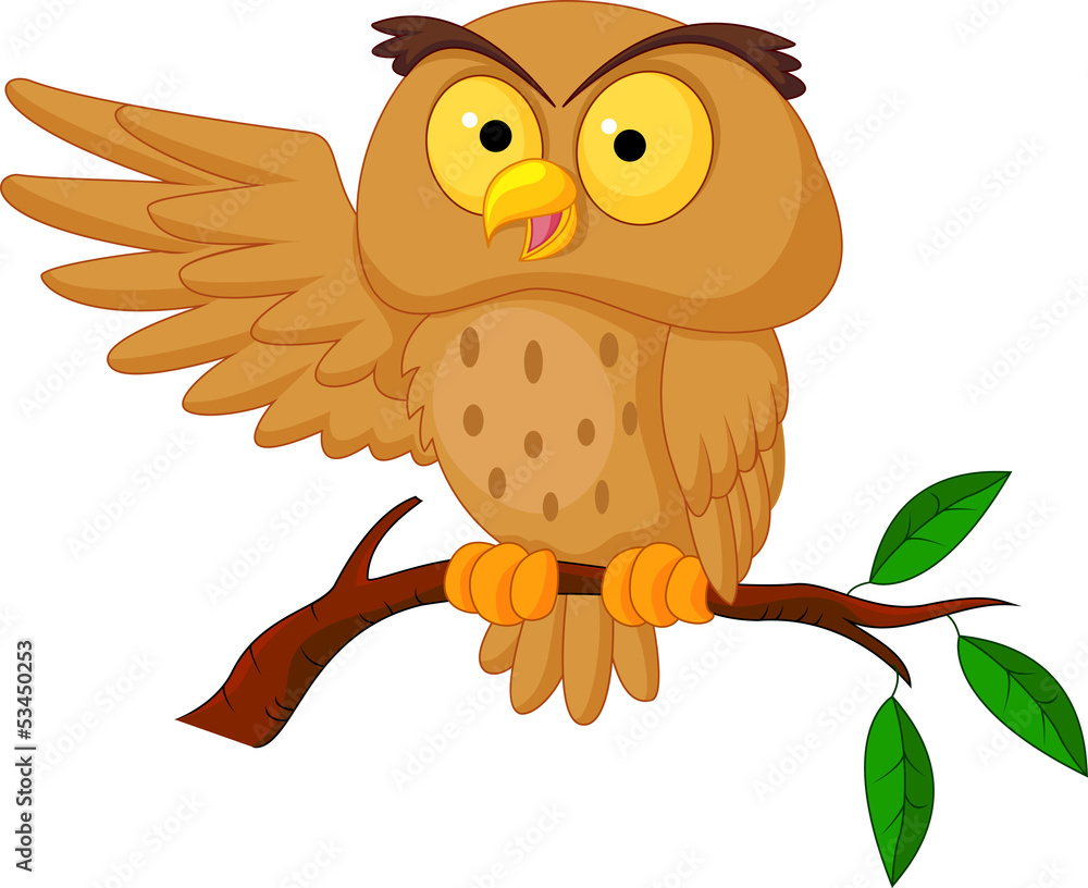 Fototapeta premium Cute owl cartoon waving
