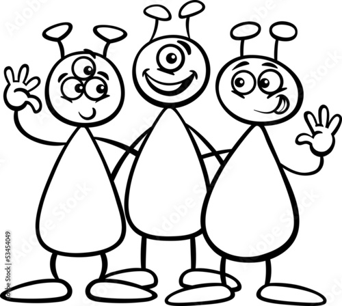 three aliens for coloring book