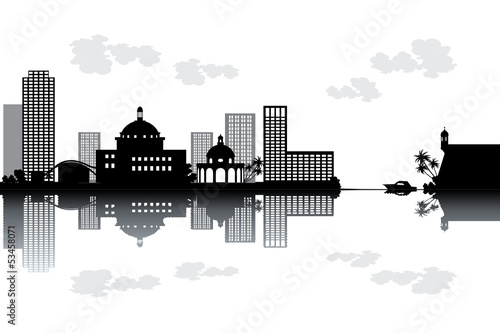 Puerto Rico skyline - black and white vector illustration