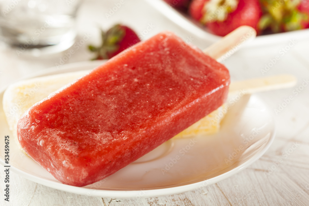 Cold Organic Frozen Strawberry Fruit Popsicle Cold Organic Frozen Strawberry Fruit Popsicle