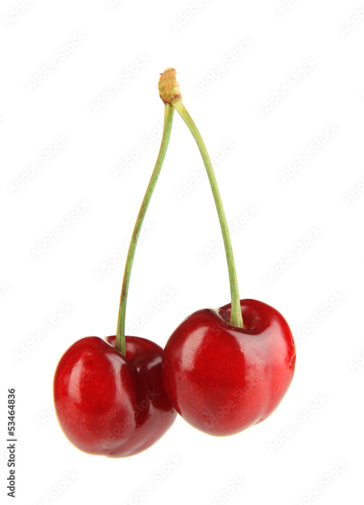 Ripe red cherry berries isolated on white Ripe red cherry berries isolated on white
