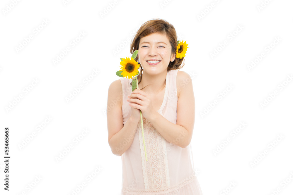 Beautiful asian woman with sumflower Beautiful asian woman with sumflower