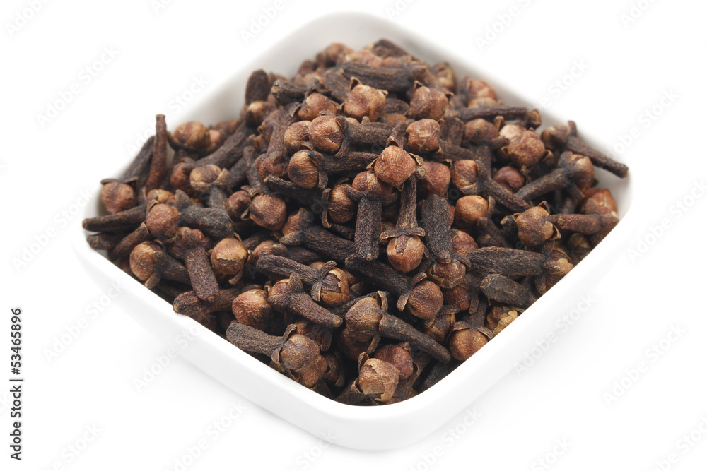 Cloves in a white square Bowl Cloves in a white square Bowl