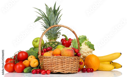 Assortment of fresh fruits and vegetables  isolated on white