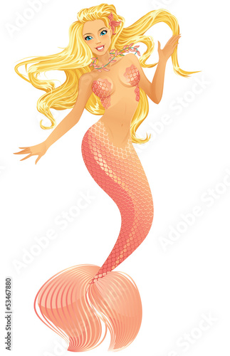 High detailed illustration of mermaid isolated on white photo