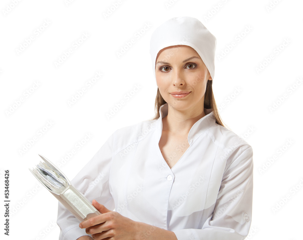 woman doctor or nurse with folder, isolated on white background woman doctor or nurse with folder, isolated on white background