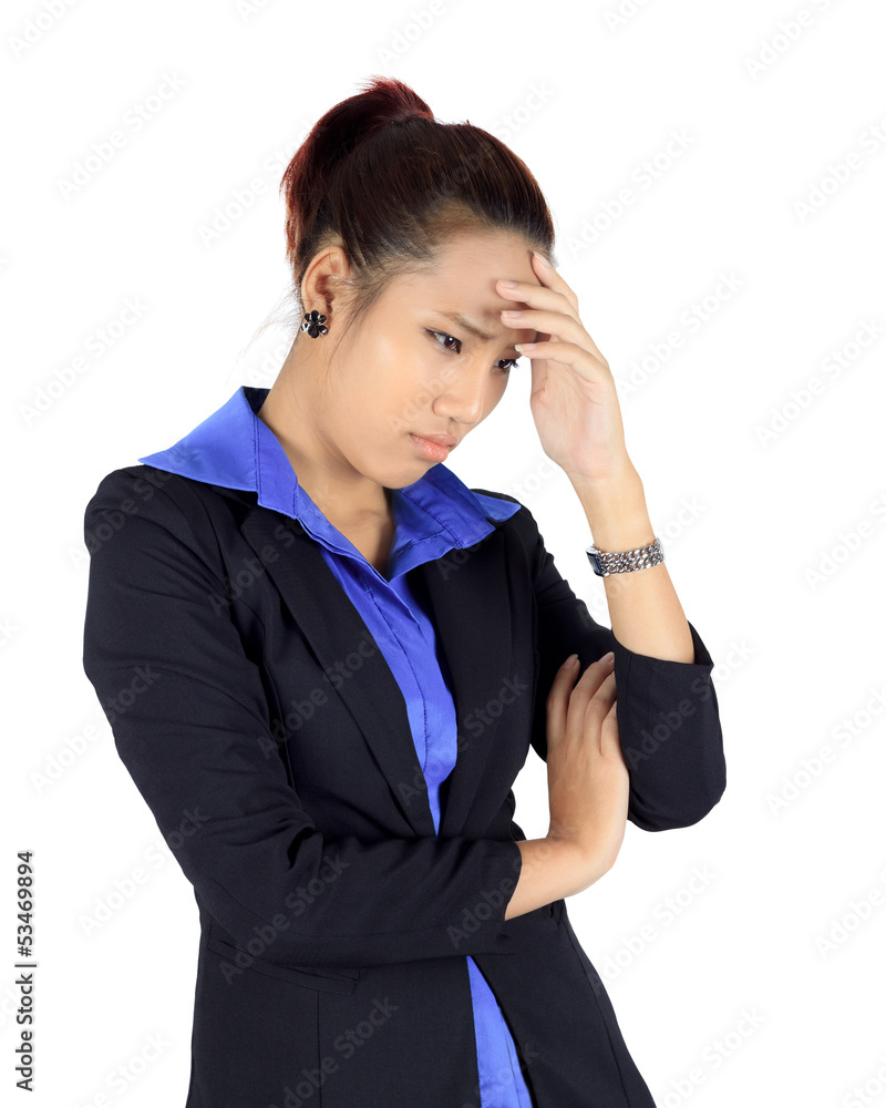 Isolated young asain business woman with headache on white Isolated young asain business woman with headache on white