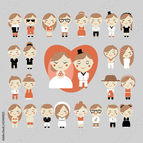 Cute vector set of wedding, love and sweets