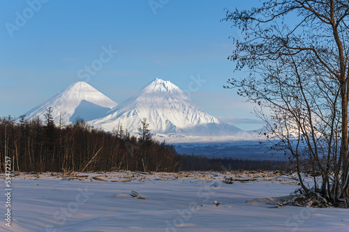 Klyuchevskoy Volcano and Kamen Volcano on the Kamchatka