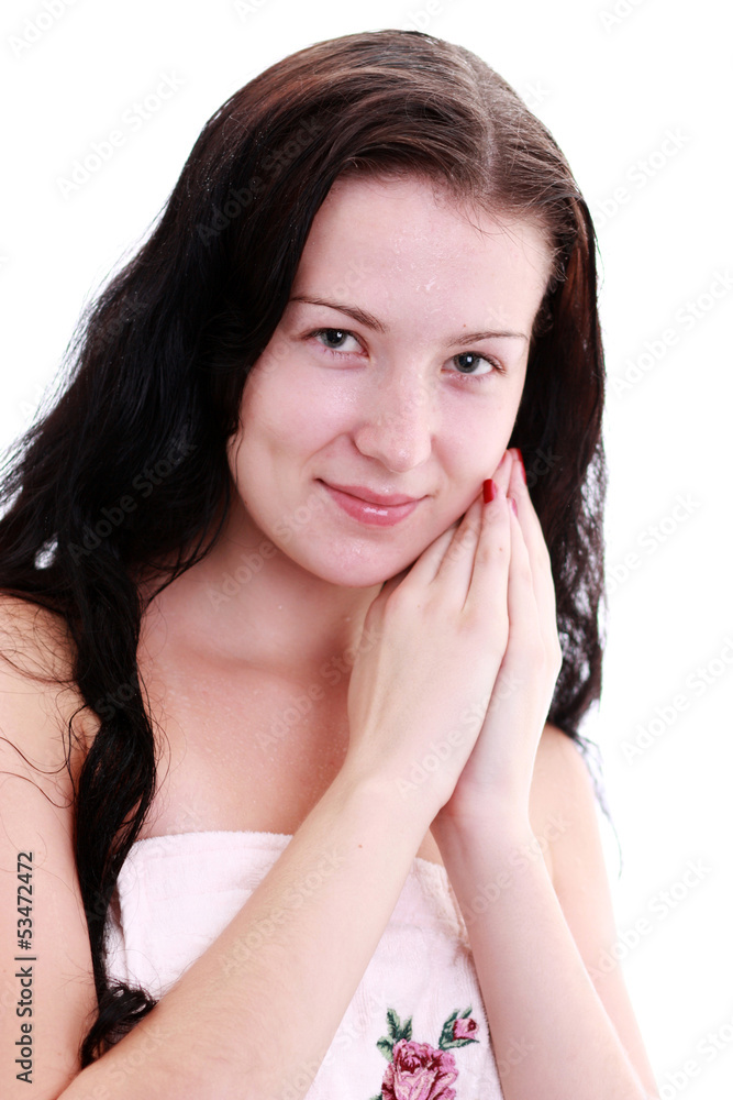 Closeup portrait of beautiful woman caring of her face Closeup portrait of beautiful woman caring of her face