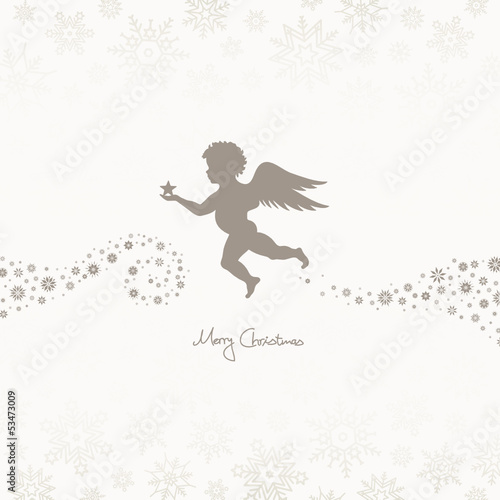 Flying Angel Holding Star Beige/Taupe Snowflakes
