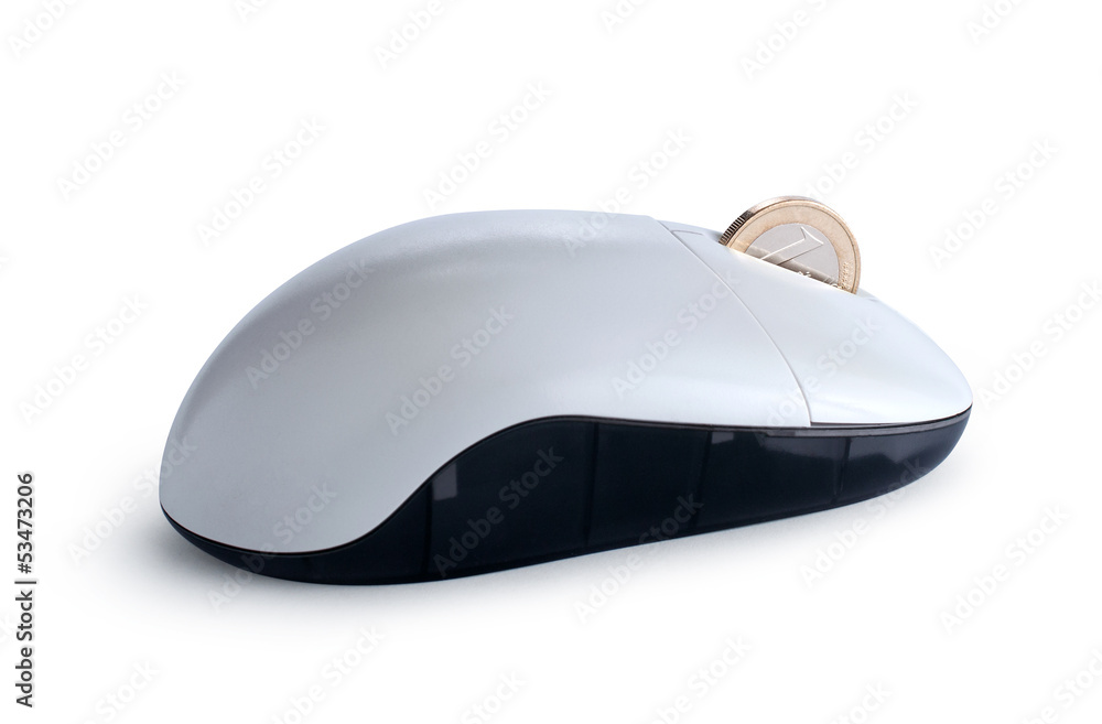 Mouse with coin isolated with clipping path Mouse with coin isolated with clipping path