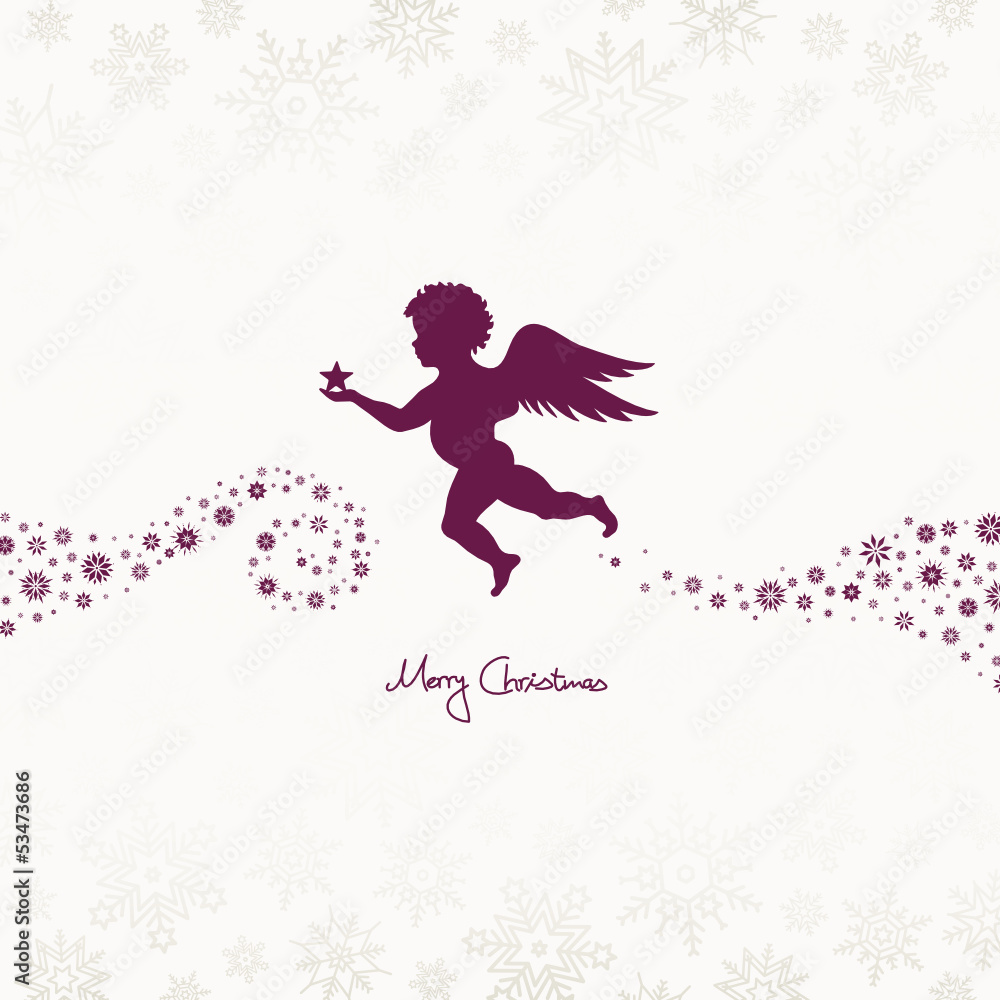 Flying Angel Holding Star Beige/Purple Snowflakes