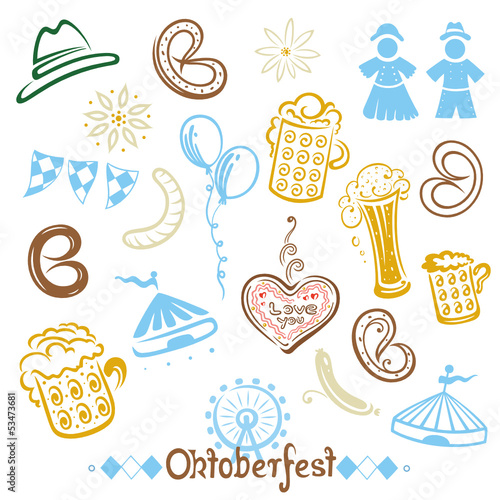 Oktoberfest, Bier, Bierglas, Bayern, vector set
