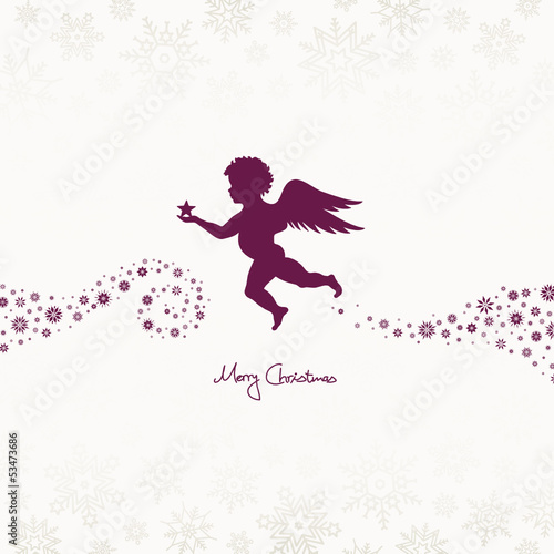 Flying Angel Holding Star Beige/Purple Snowflakes