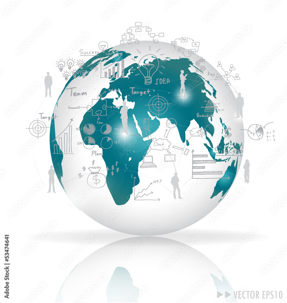 Modern globe with elements of infographics and graph. Vector ill
