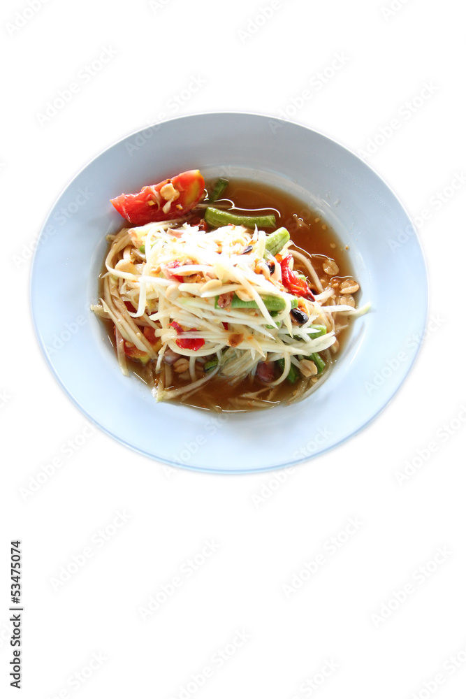 Papaya salad in the dish. Papaya salad in the dish.