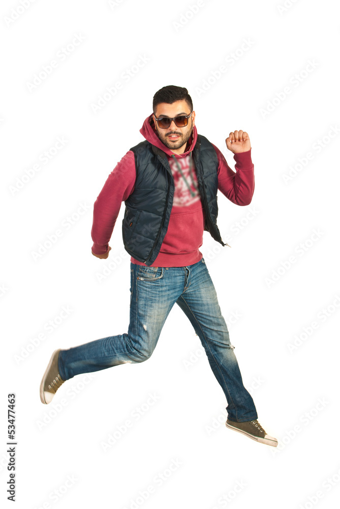 Rapper man jumping in the air