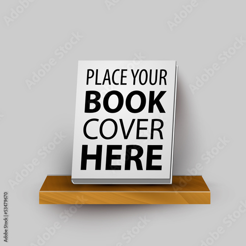 Vector wooden realistic bookshelf template with your product