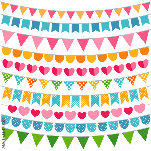 Colorful garlands and bunting flags