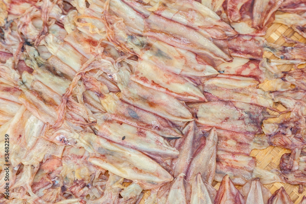 Dried squid was sale in Thailand for background use
