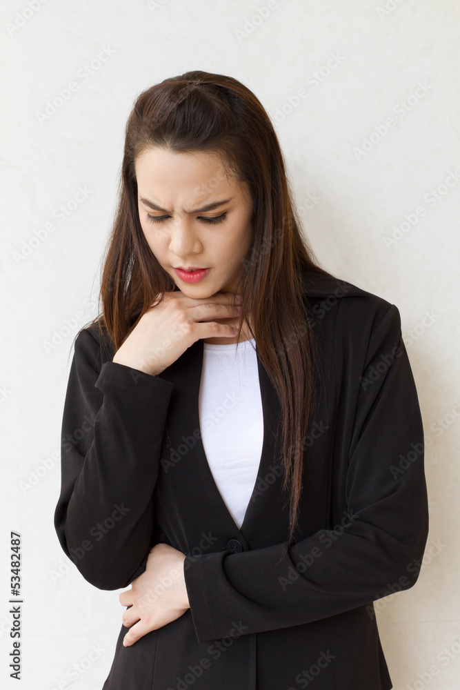 sick woman with throat problem sick woman with throat problem