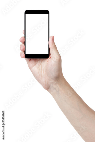 adult man hand holding generic touch device