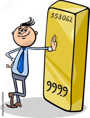 businessman with gold bar cartoon