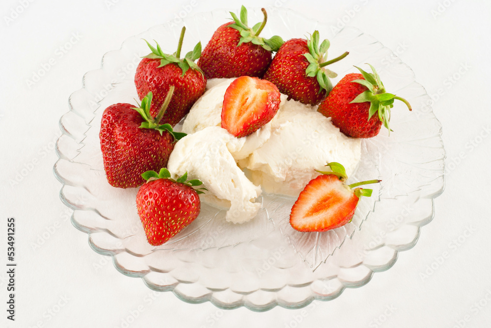 Strawberries and cream isolated on the white background Strawberries and cream isolated on the white background