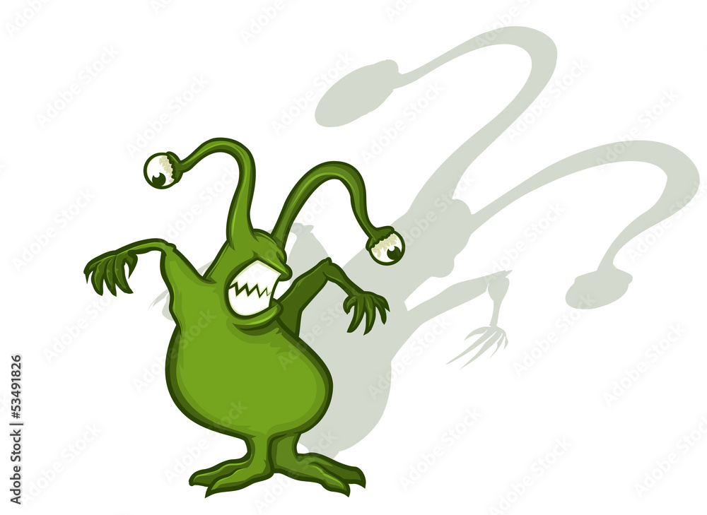 Obraz premium Green alien moster with spooky shadow