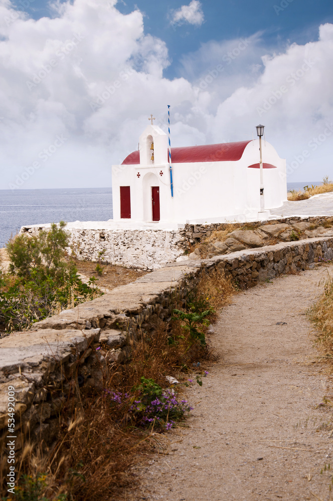Small Chapel on beach Mykonos Cyclades Islands Greece