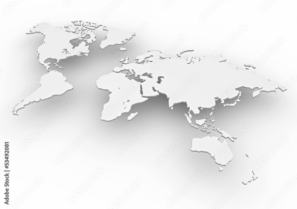 Planisfero mondo 3d bianco cartina Stock Illustration | Adobe Stock