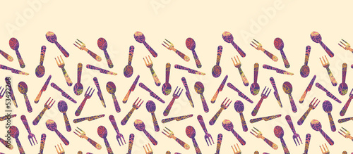 Vector textured silverware horizontal seamless pattern