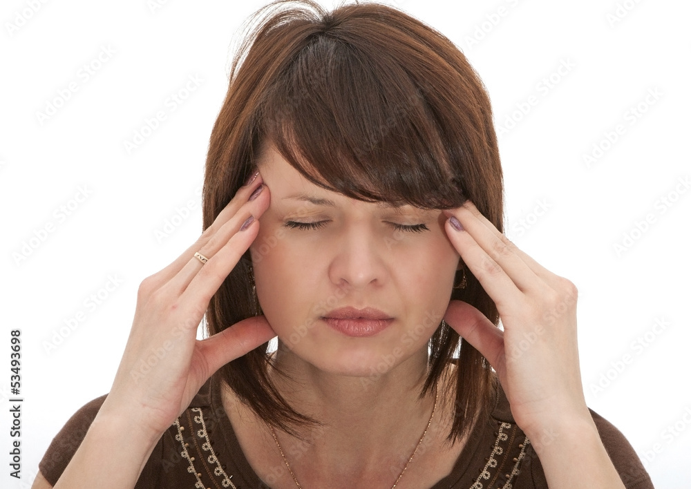 Young woman headache over the white background Young woman headache over the white background