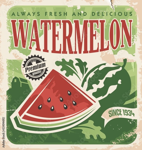 Vintage poster template for watermelon farm