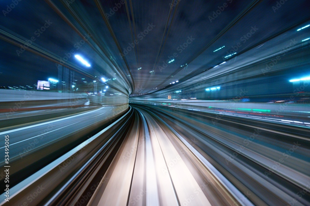 Motion Blur from a Tokyo Monorail - obrazy, fototapety, plakaty 