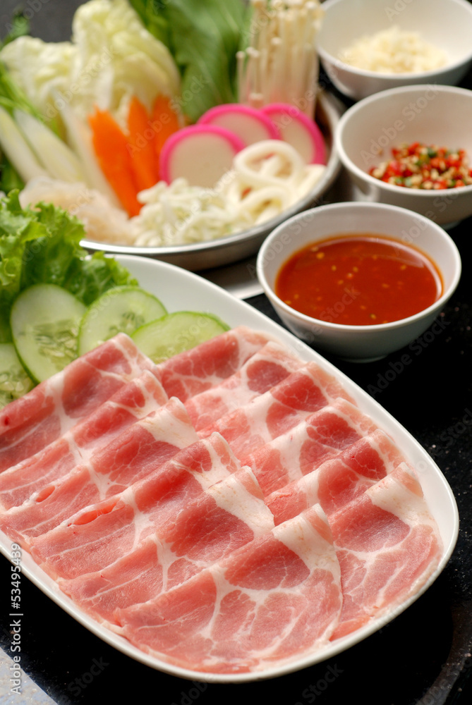 Fresh Beef and pork slices for Shabushabu and Sukiyaki Fresh Beef and pork slices for Shabushabu and Sukiyaki