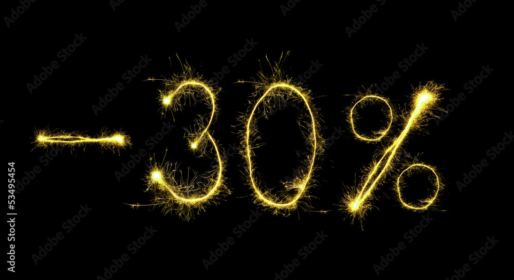 Sale thirty percent made of sparkles on black background Sale thirty percent made of sparkles on black background