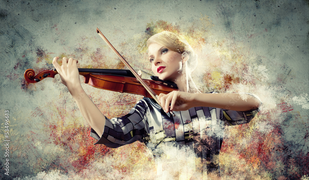 Gorgeous woman playing on violin