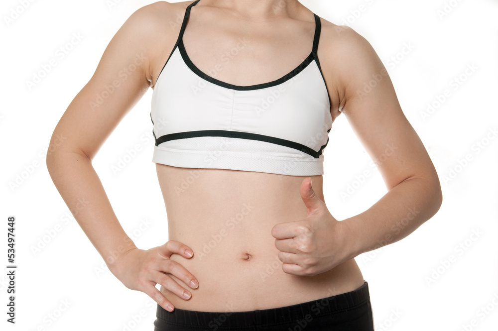 woman getting fat belly in Sports wear need to diet woman getting fat belly in Sports wear need to diet