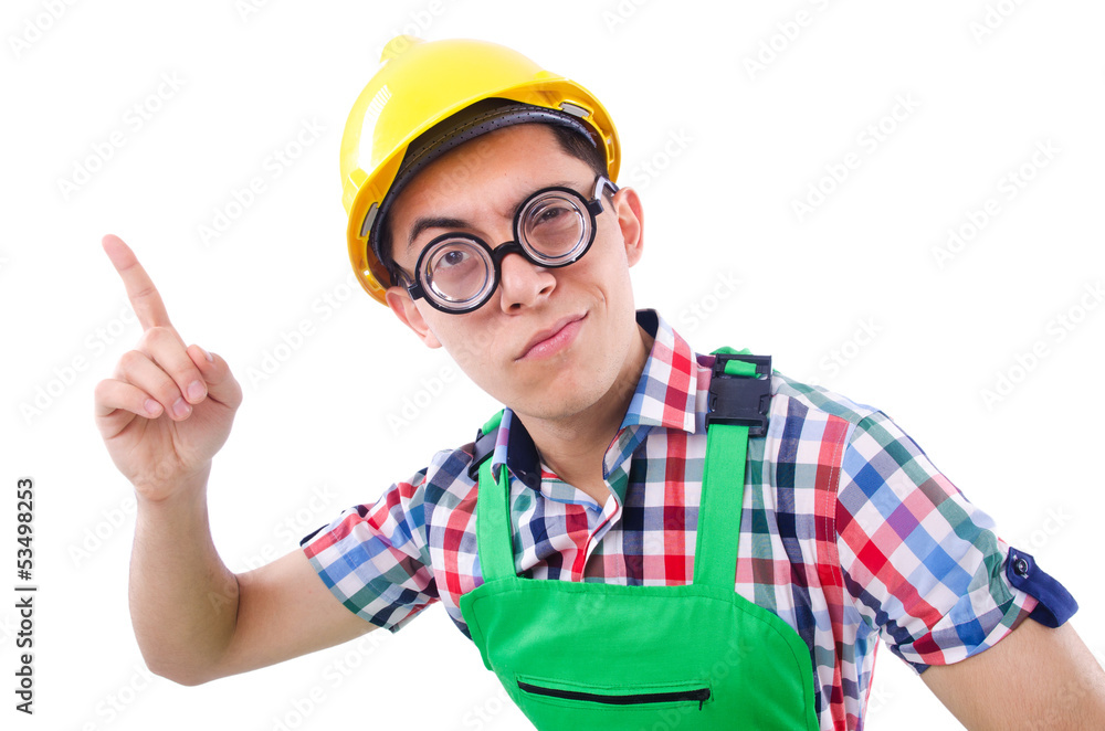 Funny construction worker isolated on white Funny construction worker isolated on white